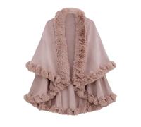 Cexiakong Femmes Noël Fausse Fourrure Tricot Poncho Cape Hiver Cape Cardigans Chaud Cape Tricoté avec Capuche Cardigan Veste de Mariée Boléro pour Hiver Mariage Soirée Noël Noir, Rose, taille unique