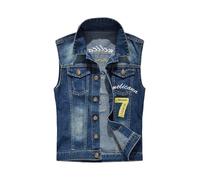 Cexiakong Gilet en denim sans manches pour homme - Décontracté - Rétro - Coupe ajustée - Grande taille - Gilet en jean déchiré pour l'extérieur, motard, rock, punk, voyage, Bleu 2, 3XL