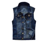 Cexiakong Gilet en denim sans manches pour homme - Décontracté - Rétro - Coupe ajustée - Grande taille - Gilet en jean déchiré pour l'extérieur, motard, rock, punk, voyage, Bleu 1, 3XL