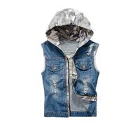 Cexiakong Gilet en denim sans manches pour homme - Décontracté - Rétro - Coupe ajustée - Grande taille - Gilet en jean déchiré pour l'extérieur, motard, rock, punk, voyage, Bleu 5., 3XL