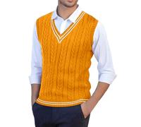 Cexiakong Gilet en tricot élastique pour homme - Élégant et chaud - Gilet softshell - Gilet de costume - Confortable et doux - Col en V - Vintage - Classique - Pull d'hiver, O jaune., M