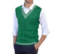 Cexiakong Gilet en tricot élastique pour homme - Élégant et chaud - Gilet softshell - Gilet de costume - Confortable et doux - Col en V - Vintage - Classique - Pull d'hiver, O Vert., M