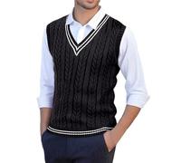 Cexiakong Gilet en tricot élastique pour homme - Élégant et chaud - Gilet softshell - Gilet traditionnel - Confortable et doux - Col en V - Vintage - Classique - Pull d'hiver, O Noir., M