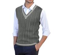 Cexiakong Gilet en tricot élastique pour homme - Élégant et chaud - Gilet softshell - Gilet traditionnel - Confortable et doux - Col en V - Vintage - Classique - Pull d'hiver, O Armée Vert, M
