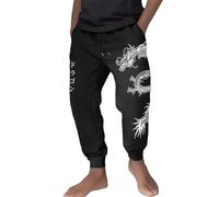 Cexiakong Pantalon de jogging pour homme - Long - En coton - Avec imprimé dragon - Doublure chaude - Baggy - Pantalon de fitness élégant - Pantalon de yoga avec poches - Vintage Streetwear, O Noir., M