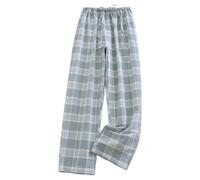 Cexiakong Pantalon de pyjama pour femme - Pantalon à carreaux long - Pantalon carré décontracté à jambe large - Chemise de nuit légère - Pantalon de détente décontracté à jambe droite - Pantalon de