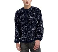 Cexiakong Pull à paillettes pour homme - Confortable - Paillettes - Sweat-shirt brillant - Disco - Discothèque - Carnaval - Fête - T-shirt de sport - Décontracté - Col rond - Tenue de carnaval, bleu