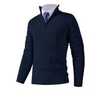Cexiakong Pull en tricot pour homme - Couleur unie - Pull à manches longues - Col roulé - Pull décontracté - Pull de loisirs - Fermeture éclair 1/4 - Manches longues - Vintage - Pull de travail