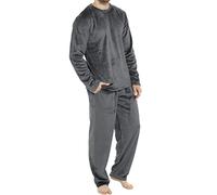 Cexiakong Pyjama en polaire pour homme - Long - Chaud - Hiver - 2 pièces - Manches longues - En tissu éponge - Avec poches - Coupe normale, gris foncé, 3XL
