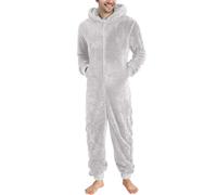 Cexiakong Pyjama Homme Long Jumpsuit Peluche Pyjama Unicolore Polaire Overall Ensemble Pyjama avec Capuche Surdimensionné Costume Flausch Combinaison Complète Mode Vêtement de Détente Légère, gris