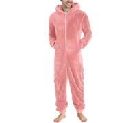 Cexiakong Pyjama Homme Long Jumpsuit Peluche Pyjama Unicolore Polaire Overall Ensemble Pyjama avec Capuche Surdimensionné Costume Flausch Combinaison Complète Mode Vêtement de Détente Légère, Rose