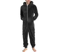 Cexiakong Pyjama Homme Long Jumpsuit Peluche Pyjama Unicolore Polaire Overall Ensemble Pyjama avec Capuche Surdimensionné Costume Flausch Combinaison Complète Mode Vêtement de Détente Légère, Noir