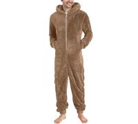 Cexiakong Pyjama long pour homme - En peluche - Couleur unie - En polaire - Combinaison une pièce - Avec capuche - Combinaison intégrale - Tendance - Léger, kaki, 4XL