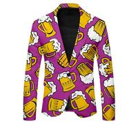 Cexiakong Sakko Veste de costume pour homme Funky Oktoberfest Blazer Regular Blazer Années Disco Veste de costume avec motif bière et boutons smokings pour homme Veste respirante Veste de loisirs
