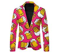Cexiakong Sakko Veste de costume pour homme Funky Oktoberfest Blazer Regular Blazer Années Disco Veste de costume avec motif bière et boutons smokings pour homme Veste respirante Veste de loisirs