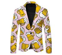 Cexiakong Sakko Veste de costume pour homme - Tenue funky Oktoberfest - Blazer régulier - Années disco - Avec motif bière et boutons - Smokings - Pour homme - Respirant - Veste de loisirs, O rose., S