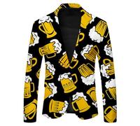 Cexiakong Sakko Veste de costume pour homme - Tenue funky Oktoberfest - Blazer régulier - Années disco - Avec motif bière et boutons - Smokings - Pour homme - Respirant - Veste de loisirs, O Noir., M
