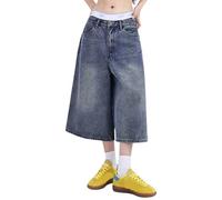 Cexiakong Short en jean baggy 3/4 Harajuku Baggy pour femme - Short léger - Longueur genou - Taille haute - Avec poches - Bermuda d'été, P bleu 2, 3XL