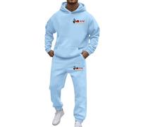 Cexiakong Survêtement 2 pièces pour homme - Avec lettres imprimées - Sweat à capuche et pantalon de sport - Survêtement pour homme - Chaud - Respirant - Pantalon de jogging - Loisirs, O bleu clair, M