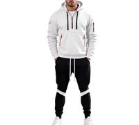 Cexiakong Survêtement de sport confortable pour homme avec fermeture éclair 1/4 - Sweat à capuche et pantalon long - Manches longues - Couleur unie - Chaud, O blanc., M