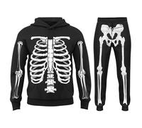 Cexiakong Survêtement d'Halloween pour homme - Squelette effrayant - Impression 3D - Sweat à capuche et pantalon de jogging - 2 pièces - Survêtement de sport - Survêtement surdimensionné - Hip Hop