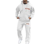 Cexiakong Survêtement d'hiver pour homme - Sweat à capuche et pantalon de jogging - 2 pièces - Survêtement de sport - Survêtement ample - Avec impression de lettres - Fermeture éclair, P blanc., M