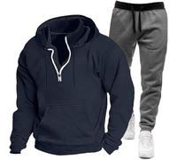 Cexiakong Survêtement pour homme - Fermeture éclair 1/4 - Tenue de sport chaude et baggy confortable - Ensemble 2 pièces avec sweat à capuche et pantalon de sport - Couleur unie, O bleu foncé., M