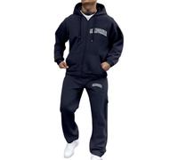 Cexiakong Survêtement pour homme - Motif tendance - 2 pièces - Y2K Streetwear - Sweat à capuche + pantalon de jogging - Survêtement de loisirs avec lettres imprimées, P bleu marine, M