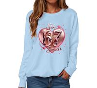 Cexiakong Sweat-shirt femme sans capuche pull Saint-Valentin imprimé confortable doux pull loisirs t-shirt manches longues col rond sweatshirts couple pull de travail extérieur, R bleu clair, XXL