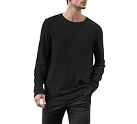 Cexiakong T-shirt de nuit à manches longues pour homme - Col rond - Mélange de pyjama - Manches courtes - Col rond - Coton bio - Long - Pyjama - Haut de sommeil court - Coton uni, Noir , M