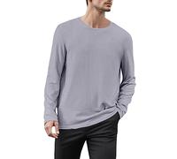 Cexiakong T-shirt de nuit à manches longues pour homme - Col rond - Mélange de pyjama - Manches courtes - Col rond - Coton bio - Long - Pyjama - Haut de sommeil court - Coton uni, gris, XL