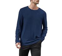 Cexiakong T-shirt de nuit à manches longues pour homme - Col rond - Mélange de pyjama - Manches courtes - Col rond - Coton bio - Long - Pyjama - Haut de sommeil court - Coton uni, bleu marine, XL
