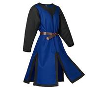 Cexiakong Tunique médiévale croisé templier pour homme Tenue Robe Cape Renaissance Halloween Cotte d'armes Guerrier Cosplay, O bleu., L