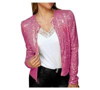 Cexiakong Vestes à paillettes pour femme, soirée, paillettes, haut fermeture éclair sur le devant, tendance, tenue bomber scintillante, tenue disco des années 80, 90, Rose chaud, S