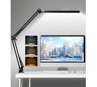 Cexovo Lampe de Bureau LED Architecte, 3 Couleur X 10 Niveaux de Luminosité | avec Pince, Bras Pivotant Réglable, Protection des Yeux, pour le Bureau, le Chevet, l'étude (Noir)
