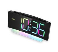 Cexovo Reveil Lumineux,Horloge Numérique,Couleurs 8 RGB Reveil Numerique,avec Double Alarme Roupillon Temps,12/24H,Luminosité Réglable,Radio Reveil avec Affichage LED,pour Les Adolescents,Noir