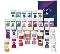 Ceya Lot de 32 poudres de paillettes ultra fines de 0,2 mm pour résine époxy, gobelet, bijoux, nail art, festival, maquillage, peinture, cartes de mariage - 320 g