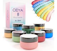 Ceya Mica Powder Set de 8 couleurs, 2,8 oz / 80 G pastel nacré effet savon teinture, 0,35 OZ chacun époxy Pigment teint poudre, teinture de bougie, bombe de bain Slime, vernis à ongles, bijoux djy