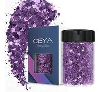 Ceya Paillettes Épaisses, 140g/ 4.9oz Violette d'Afrique Poudre de Paillettes Mélangée à Paillettes Fines Iridescentes pour Ongles, Cheveux, Résine Époxy, Gobelets, Slime, Peinture, Décor de Festival