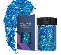 Ceya Paillettes holographiques épaisses, 4.2oz/ 120g, Laser Bleu Ciel Poudre de paillettes, mélange de paillettes irisées pour ongles, cheveux, résine époxy, gobelets, peinture, décoration de festival