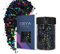 Ceya Paillettes holographiques épaisses, 4.2oz/ 120g, Laser Noir Poudre de paillettes, mélange de paillettes irisées pour ongles, cheveux, résine époxy, DIY gobelets, peinture, décoration de festival