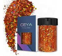Ceya Paillettes holographiques épaisses, 4.2oz/ 120g, Laser Oranges Poudre de paillettes, mélange de paillettes irisées pour ongles, cheveux, résine époxy, gobelets, peinture, décoration de festival