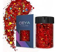 Ceya Paillettes holographiques épaisses, 4.2oz/ 120g, Laser Rouge Poudre de paillettes, mélange de paillettes irisées pour ongles, cheveux, résine époxy, DIY gobelets peinture, décoration de festival