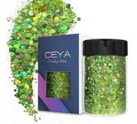 Ceya Paillettes holographiques épaisses, 4.2oz/ 120g, Laser Vert Clairl Poudre de paillettes, mélange de paillettes irisées pour ongles, cheveux, résine époxy, DIY peinture art, décoration de festival