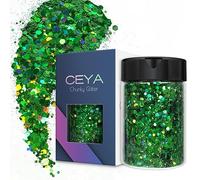 Ceya Paillettes holographiques épaisses, 4.2oz/ 120g, Laser Vertes Poudre de paillettes, mélange de paillettes irisées pour ongles, cheveux, résine époxy, gobelets, peinture, décoration de festival