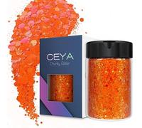Ceya Poudre de paillettes épaisses pour loisirs créatifs, nail art, cheveux, résine époxy, gobelets, slime, décoration de festival - Orange irisé - 140 g