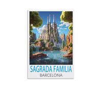 CEYHNO Poster de voyage vintage de la Sagrada Familia Barcelone - Impression sur toile - Décoration murale moderne pour chambre à coucher - 20 x 30 cm