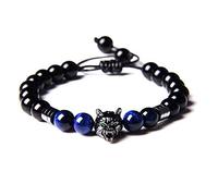 CEYIYA Bracelet viking tête de loup - Bracelet en perles de pierre pour homme, bracelet à breloques pour amis, Adjustable, Pierre, Pas de gemme
