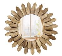 CeyKvo Miroir mural bohème, 30 cm de diamètre, design rustique Sunburst, marron, miroir mural décoratif avec aspect bois pour salon, chambre à coucher, couloir, style bohème et décoration murale