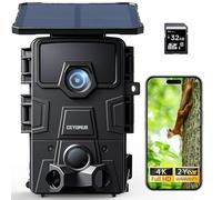 CEYOMUR Solaire Camera de Chasse, 4K 60MP 30fps WiFi 6 Caméra de Chasse avec Carte SD 32GB, 0,1s Activée par Mouvement IP66 Étanche Vision Nocturne, 4400mAh Batterie Rechargeable